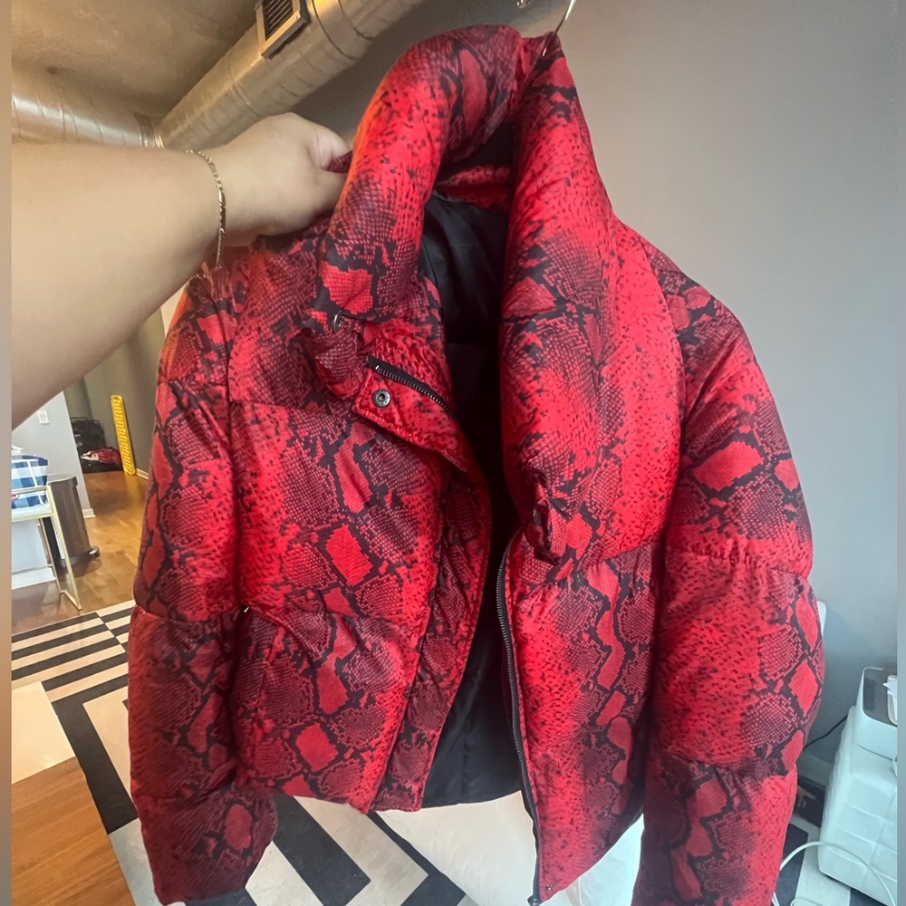 Apparis Python Snakeskin Red Puffer Jacket L - image 1